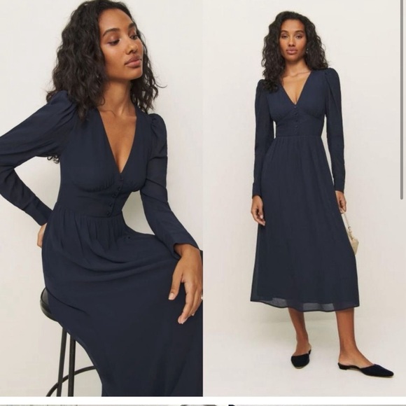 Reformation Dresses & Skirts - Reformation Liara Blue Long Sleeve Dress Size 0